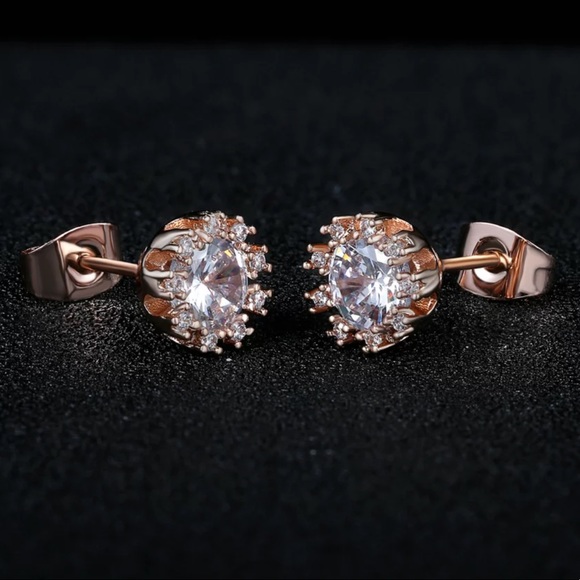 Rose Gold Plated Stud Earrings - Picture 3 of 6